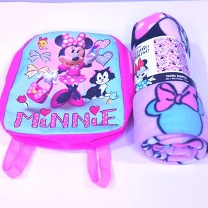 Disney Minnie Mouse Travel Blanket 40" x 50" With Mini Mouse Back Pack